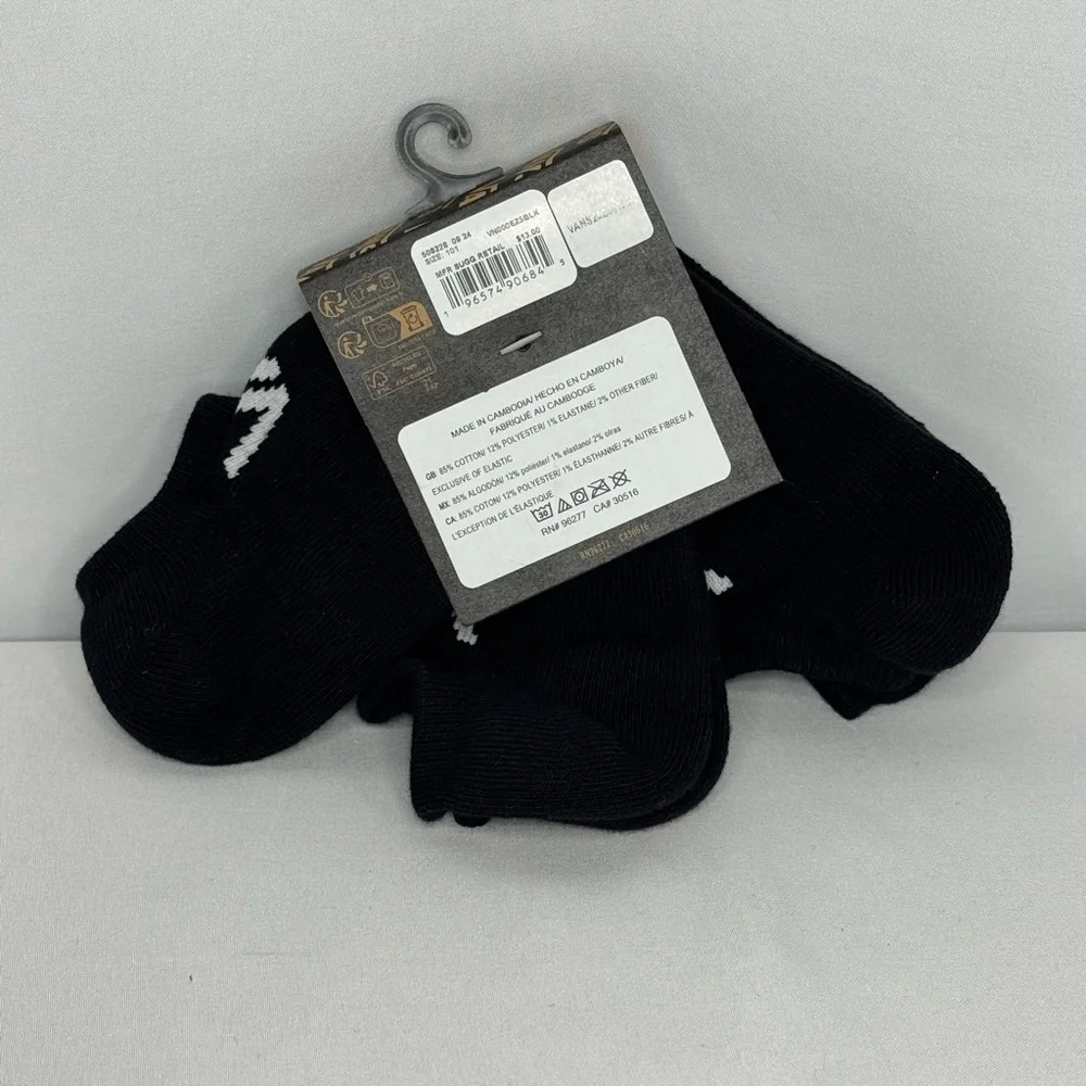 Vans Black kick Ankle Socks - boys size 10-13.5